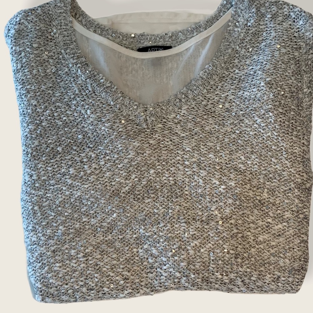 APT 9  Sweater with White Nylon Underlay.